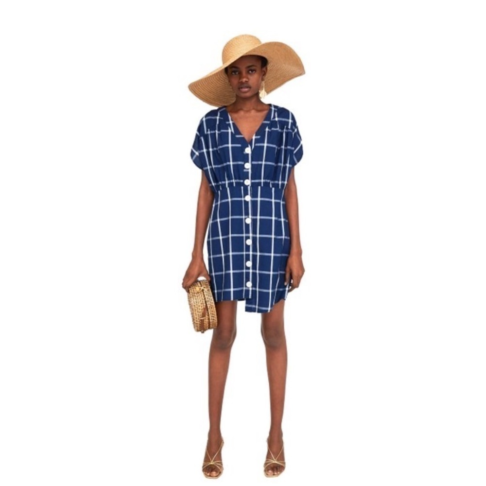 blue checkered dress zara | Dresses | Zara Plaid Checked Button Up Size Xs Size:18 35/36 Haljina sa V izrezom Product ID:AP1E211045_AC480_M navy blue homecoming dresses